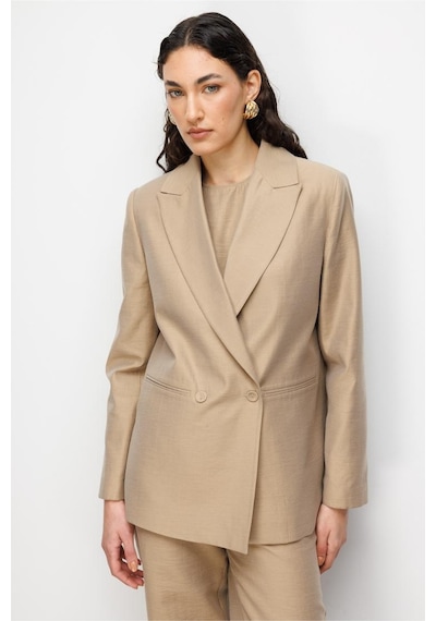 Mizalle Bej Rengi Kruvaze Blazer Ceket Bej