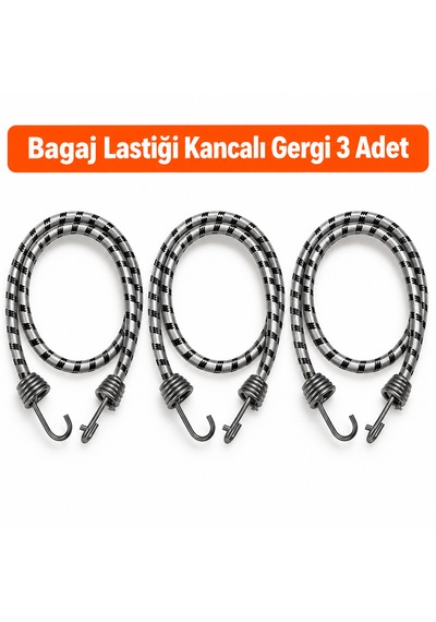 Bagaj Lastiği Kancalı Gergi 3 Adet / 90 Cm Bagaj Halatı