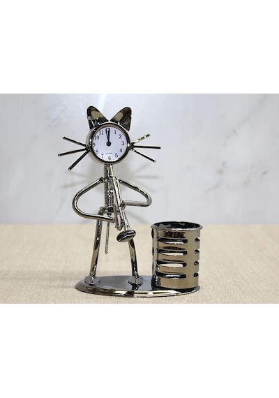 Metal Saksafon Çalan Kedi Müzisyen Saat Ve Kalemlik Alk4346 Çok Renkli 83356825