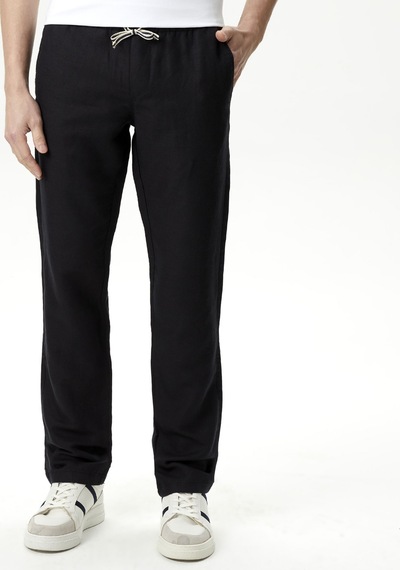 Nautica Erkek Siyah Classic Fit Keten Karışımlı Pantolon