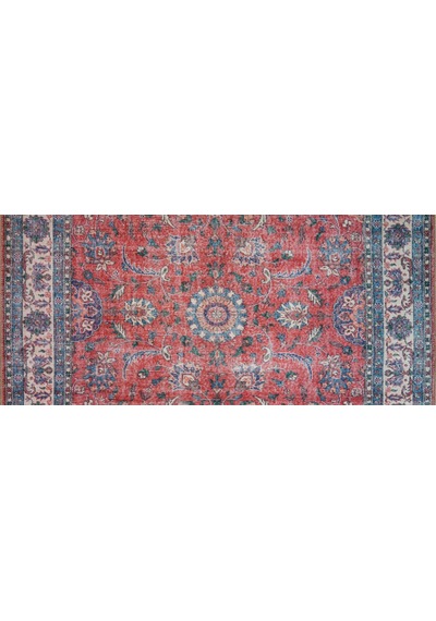 Solgun Kırmızı Ve Krem Eskitme Desenli Vintage Halı - Al84ou Bordo