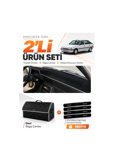 E-biz Renault 11 Flash 1989-1996 Uyumlu Torpido Örtüsü + Deri Bagaj Çantası - Siyah-gri - Re003