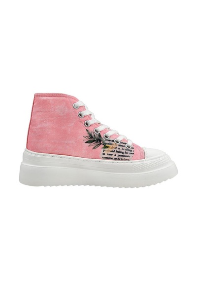 Kadın Vegan Pembe Kalın Taban High Sneakers - A Little Paris Always Tasarım Çok Renkli