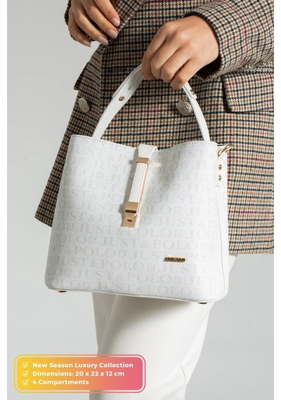 Just Polo Kadın Orta Boy Su Geçirmez Günlük Şık El Ve Omuz Çantası Ebat 23 X 18 Cm Shoulder Bag Beyaz
