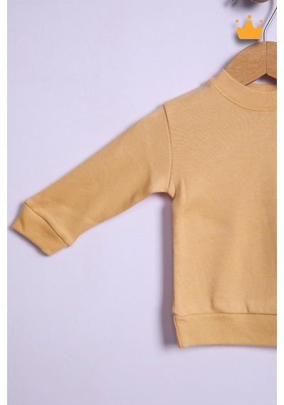 Babyhola Kız Erkek Bebek Takım Pamuk Düğmeli Sweat Düğmeli Alt Üst Takım 236312 Bej