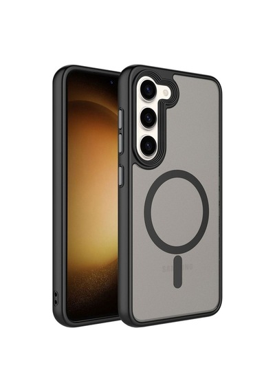 Samsung Galaxy Uyumlu S23 Kılıf Mat Arka Yüzey Wireless Şarj Özellikli Zore Flet M-safe Kapak Siyah