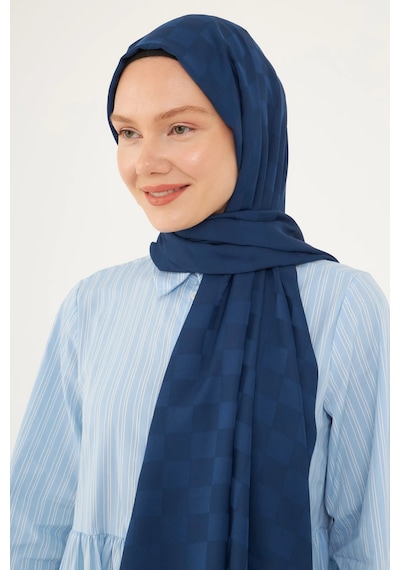 Mirsoy Scarf Dama Desen İpeksi Jakar Şal Lacivert