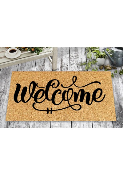 Dış Kapı Paspası 40x70 Cm Dijital Baskılı Kaymaz Pvc Plastik Tabanlı Kapı Önü Paspası Açık Kahverengi