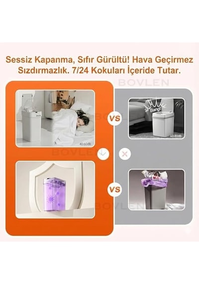 Otomatik Hareket Sensörlü Çöp Kovası, Banyo Çöp Kovası, Çocuk Odası Çöp Sepeti, Çöp Kutusu, 2 Adet 1.5 V Aa Pil, Piller Pakete Dahil Değildir 9 Litre - 15x22x32 Cm