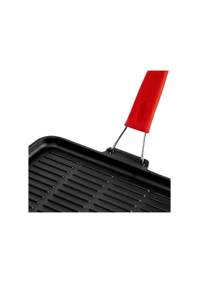 Döküm Dikdörtgen Sığ Izgara Tavası Silikon Tel Saplı Ölçü 21x30cm Kırmızı Belirtilmemiş