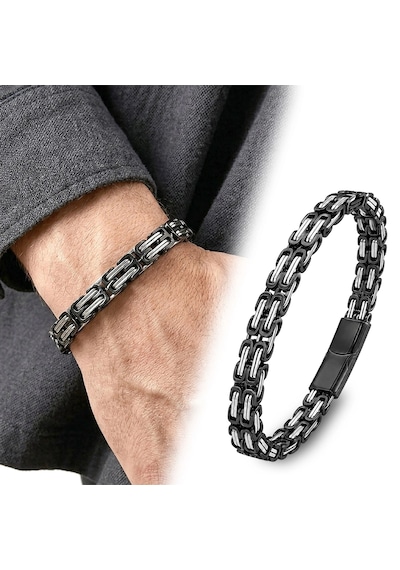 Moncuk Design Çiftli Siyah-beyaz 4mm Kral Model Çelik Zincir Erkek Bileklik Çelik Kilitli 33515b2d Çok Renkli