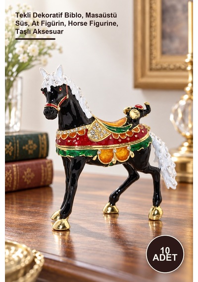 10 Adet Taşlı At Figürü Tekli Dekoratif Biblo, Masaüstü Süs, At Figürin, Horse Figurine, Taşlı Aksesuar