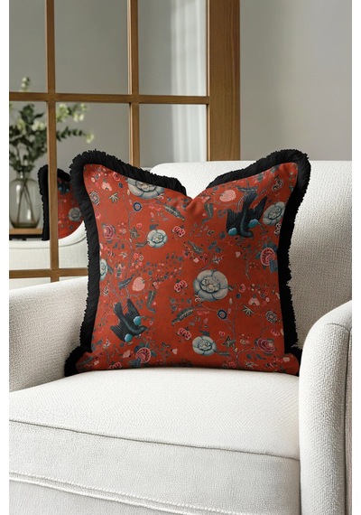 Vintage Çiçek Kuş Motifli Lüx Saçaklı Yastık Kılıfı-kırmızı Siyah İskandinav Püsküllü Kırlent Kılıfı Fırtına Çiçeği Vintage Çiçek Kuş Motifli Lüx Saçaklı Yastık Kılıfı-kırmızı Siyah İskandinav Püsküllü Kırlent Kılıfı Fırtına Çiçeği