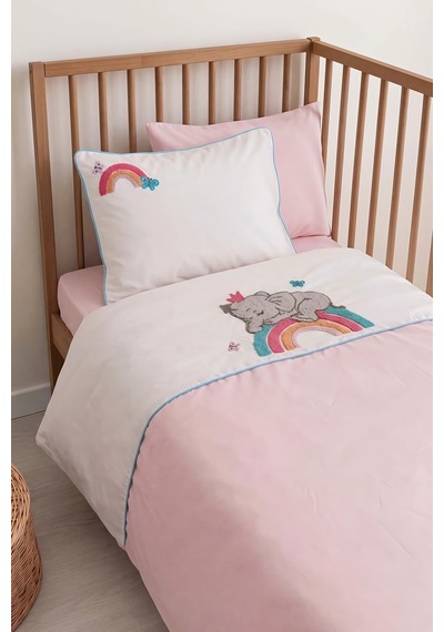 Lucky Pembe Punch Nakışlı %100 Pamuklu Bebek Nevresim Takımı Çok Renkli