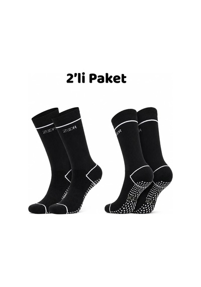 Zoor 2'li Siyah Kaydırmaz Silikonlu Taban Nefes Alan Premium Pilates, Yoga, Fitness, Koşu Sporcu Çorap