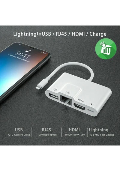Ally iPhone Uyumlu 3in1 Lightning Hdmı Rj45 Otg Digital Av Adaptör Hub- 5775