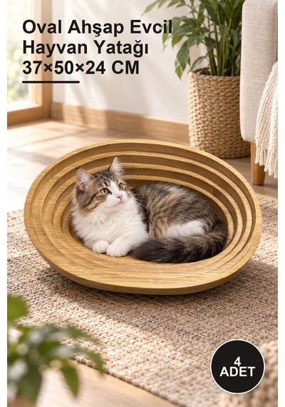 4 Adet Oval Ahşap Evcil Hayvan Yatağı 37 50 24 Cm