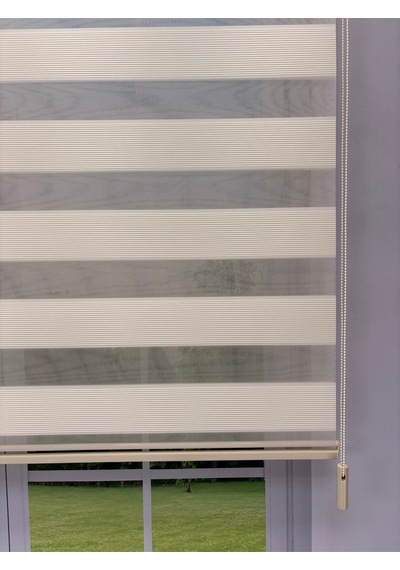 Fiori Serisi Kırık Beyaz Mikro Plise Modern Zebra Stor Perde