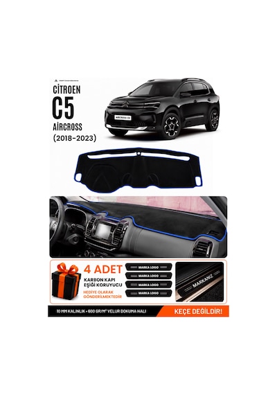 Cıtroen C5 Aircross 2018-2026 Uyumlu Torpido Örtüsü, Torpido Kılıfı - Siyah Mavi