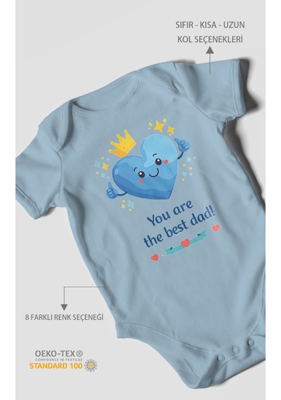 Morivokids You Are The Best Dad Kısa Kollu Bebek Body %100 Pamuk Bebe Mavisi