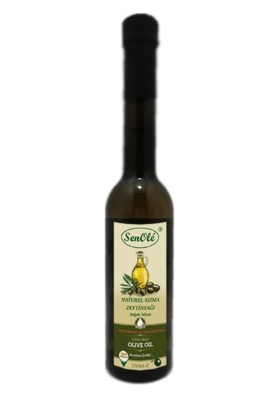Senole Soğuk Sıkım Naturel Sızma Zeytinyağı Özel Silindir Cam Şişe 250 ML