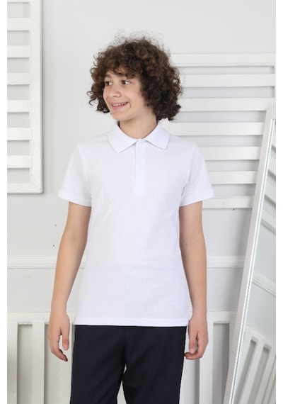 Modanino Erkek Çocuk %100 Pamuk Okul Tarz T-shirt 5-17 Yaş 12272 Beyaz