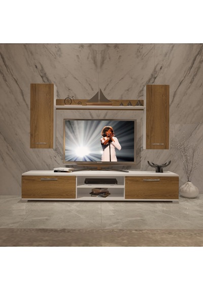 Decoraktiv Eko 5d Mdf Dvd Tv Ünitesi Tv Sehpası - Beyaz Pera Beyaz - Meşe