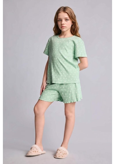 Defacto Regular Fıt Puantiyeli Fitilli Kaşkorse 2li Pijama Takımı Kız Çocuk H8103a826hsgn1136 Yeşil-gn1136