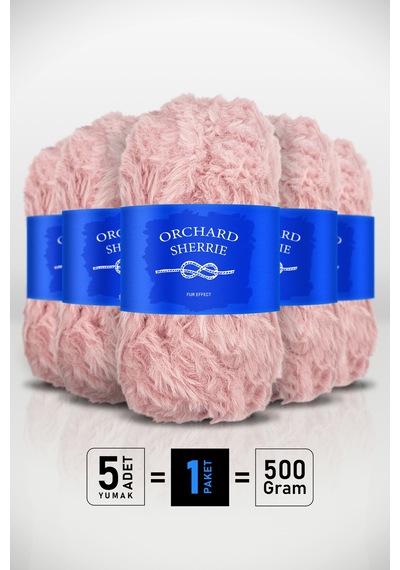 Pembe 5'li Paket 100 Gr / 60 M Tavşan Tüyü Dokulu Kalın Kürk Peluş Örgü İpi