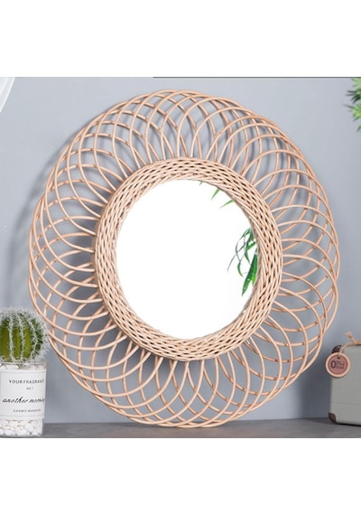 Rattan Yuvarlak Ayna 740g Haki Rattan Yuvarlak Yepyeni Kahverengi
