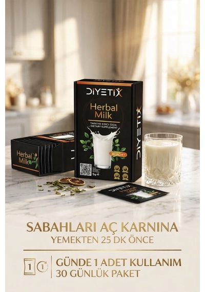 Diyetix Herbal Milk Premium Günlük Besleyici Bitkisel İçecek Karışımı 30 Şase 1 Aylık 90 G