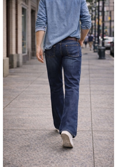 Cedy Denim Cedy Denım Premium Seri: Erkek Retro Flare Bootcut Jean - Geniş Paça Taşlanmış Denim Pantolon C370 Mavi