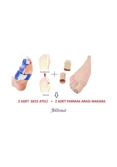 Halluks Valgus Gece Ateli Mavi + Parmak Arası Makara Ayak Kemik