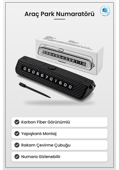 Torpido Aksesuar Araç Park Telefon Numaratörü Karbon Fiber Görünü