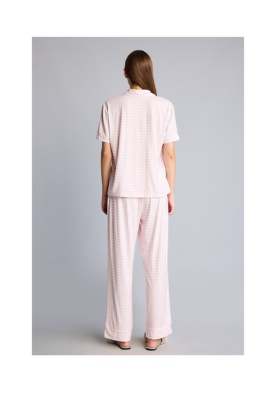 Defacto Regular Fit Kısa Kollu Pötikare Desenli Düğmeli Pijama Takımı H5759ax26aupn440 Pembe-pn440