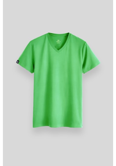 Tommylife Neon Yeşil Basic Kısa Kol Standart Kalıp V Yaka Erkek T-shirt - 87912 Neon Yeşil