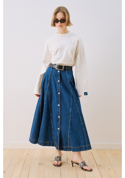 Manuka Denim Parçalı Düğmeli Etek Mavi Ss26etk00010-22