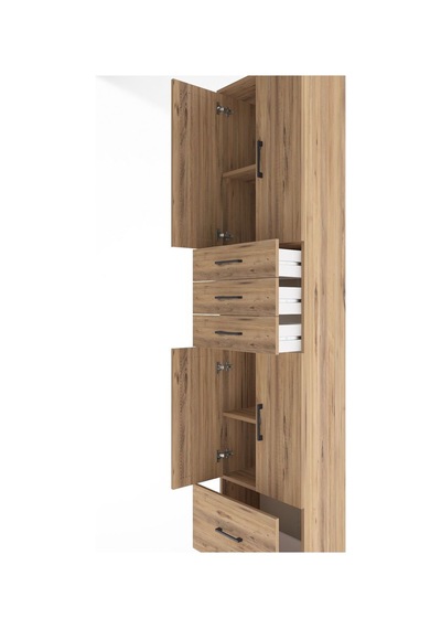Arges Dolap 4 Raflı 4 Çekmeceli 4 Kapaklı 60x30x243 Çam-çam Atlas Çam