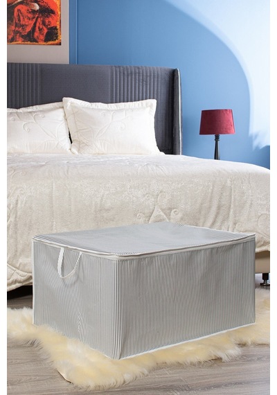Serstil Maxi Boy Gri Çizgili Yastık Yorgan Hurcu 75 X 40 X 40 Cm