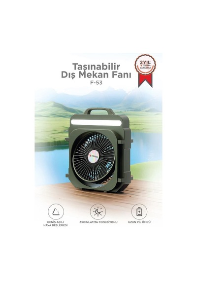 Premium Serin Kampçı Donanım Şarjlı Masaüstü Vantilatör Kamp Tipi F53 Yeşil