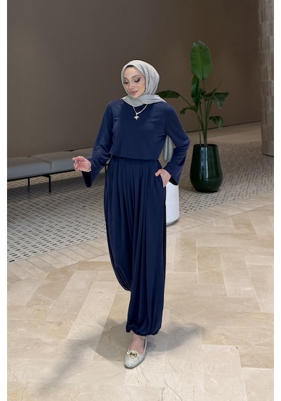 Riella Butik Hera Oysho Kumaş Oversize Günlük Tesettür Takım Lacivert
