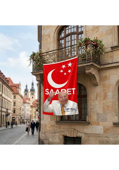 Saadet Partisi Bayrağı Ve Necmettin Erbakan 140gr Premium Raşel Kumaş Bayrak 150x225 Cm Diğer