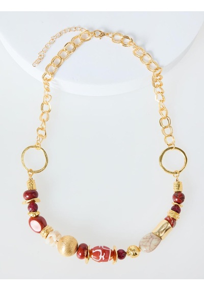 Jimmy Key Jimmy Key Bordo Boncuk Detaylı Halkalı Ayarlanabilir Kolye 6sw426602562