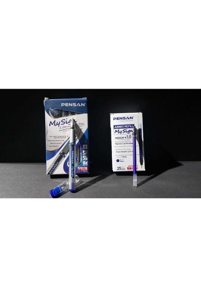 Imza Kalemli 1.0 Mm Mavi 12 Adet Ve 25 Adet Yedek Kartuş Çok Renkli