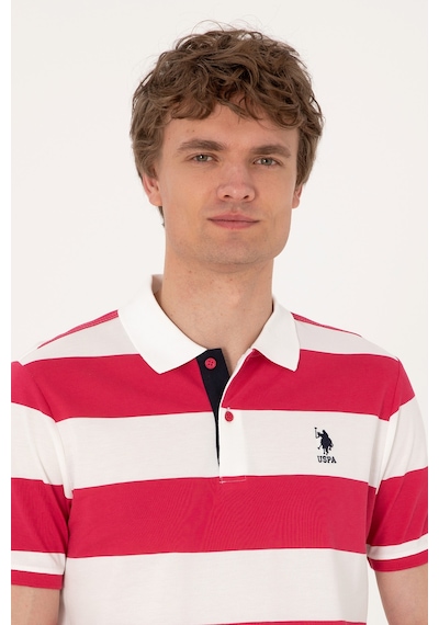 U.S. Polo Assn. Erkek Regular Fit Vişne Polo Yaka Çizgili Tişört 50306827-VR223