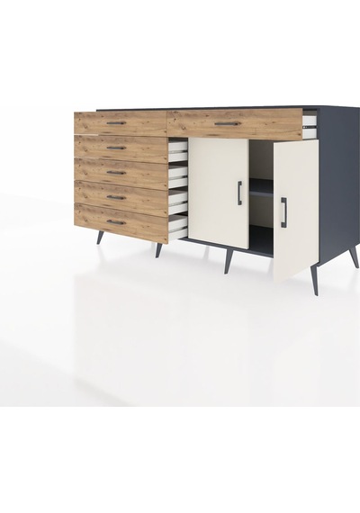Kronos Konsol Tek Raflı 6 Çekmeceli 2 Kapaklı 176x59x99 Antrasit- Antrasit-aytaşı/çam Kronos Konsol Tek Raflı 6 Çekmeceli 2 Kapaklı 176x59x99 Antrasit- Antrasit-aytaşı/çam