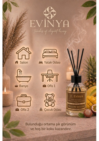 Yellow Melon 100 Ml Bambu Çubuklu Oda Kokusu Ferah Kavun Kokulu Reed Diffuser Vanilla