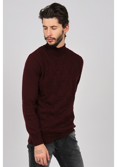Dio Rise Erkek Desenli Yarım Balıkçı Kazak 650189280 Bordo Bordo