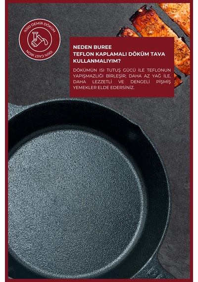 Buree Yuvarlak Teflon Kaplamalı Döküm Tava - Çap 26 Cm Siyah