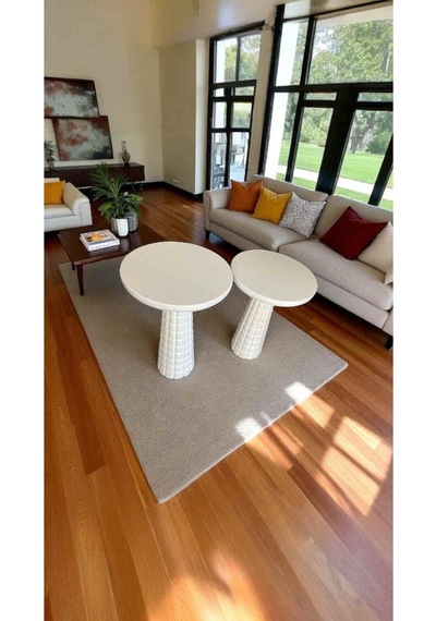 Beyaz Renk Ahşap Mantar Sehpa Takımı 2 Li Set Yan Sehpa Seti - Wooden Coffee Table Beyaz